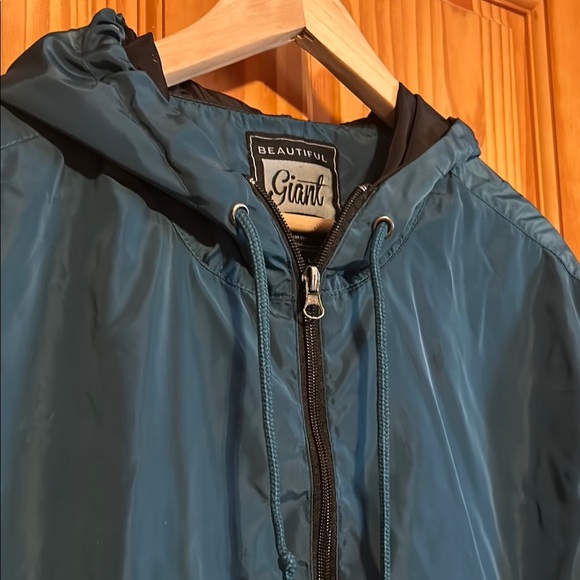 Teal and Black Men's Windbreaker Jacket with Hood - Picture 3 of 12